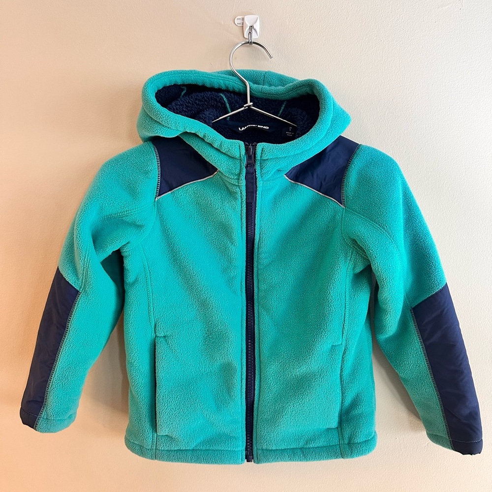 Lands’ End Kids Sherpa-Lined Fleece Jacket – Size 4 (Small)